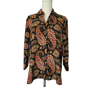 Joanna Fall Paisley Black Blouse Womens L Artsy Granny Office Business Casual